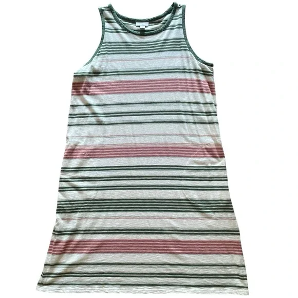 J Jill Women's Tank Dress Green Pink Striped Casual Preppy Lightweight Medium - Picture 8 of 12